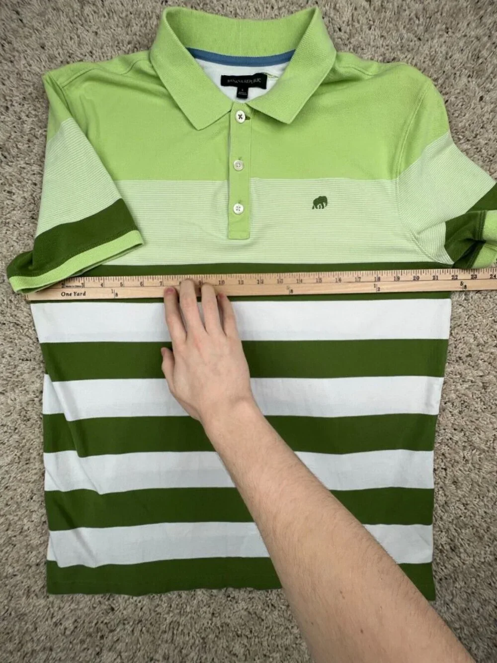 Banana Republic Polo Shirt Mens Large Green Striped Adult Casual Cotton S/S